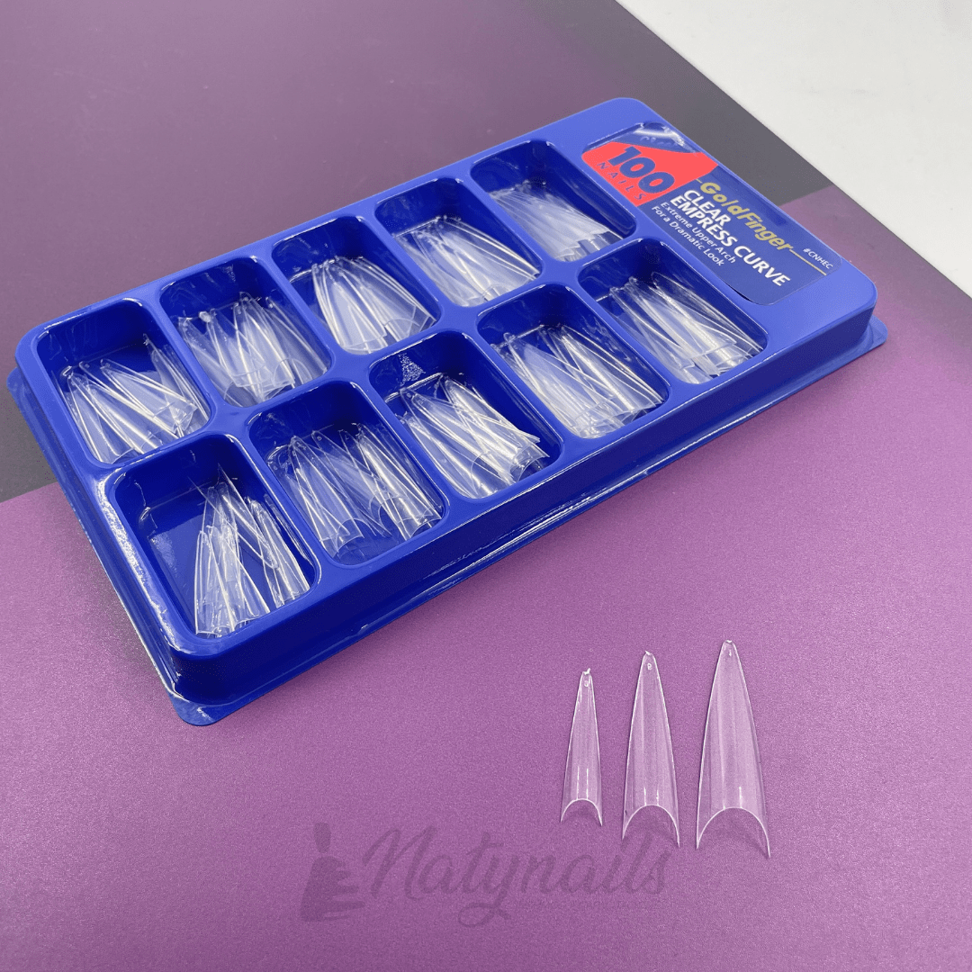 TIPS STILETTO XL TRANSPARENTE CAJA AZUL 100 UN S/P